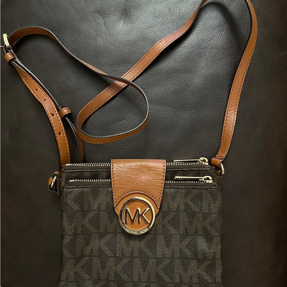 Michael Kors Logo Crossbody Bag in Brown and Tan